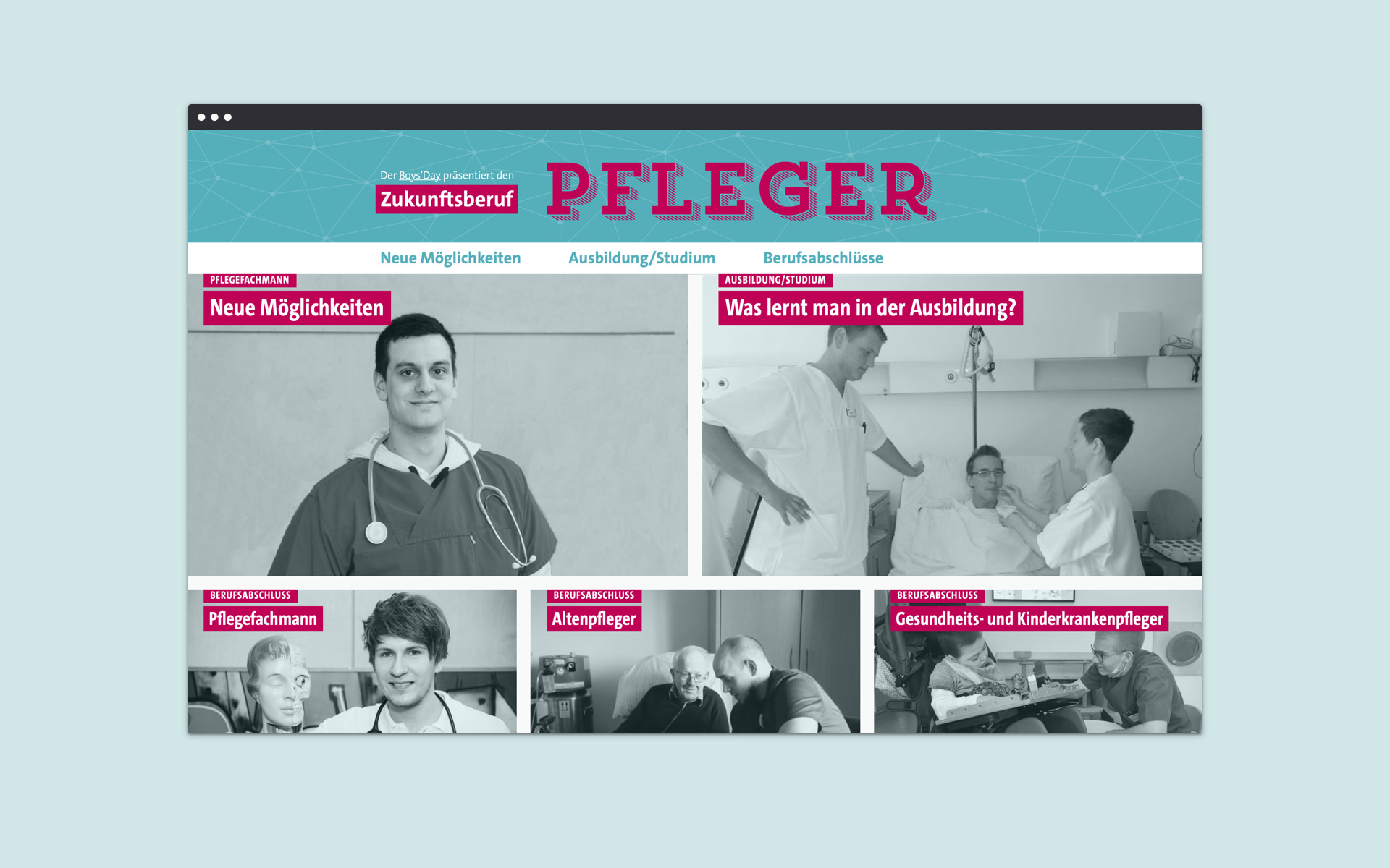 Screenshot der Website zukunftsberuf-pfleger.de