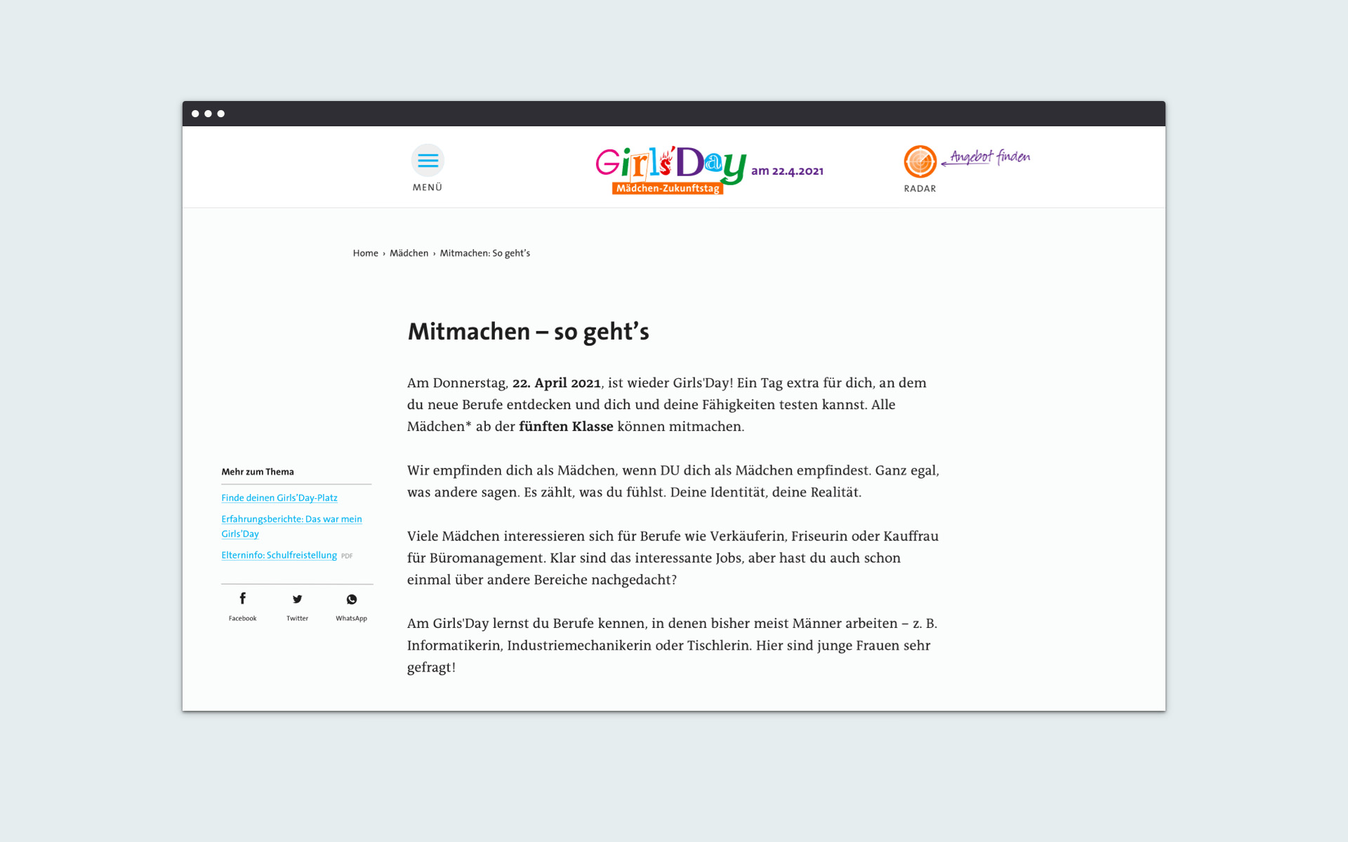 Girls’Day-Artikel ›Mitmachen – so geht’s‹